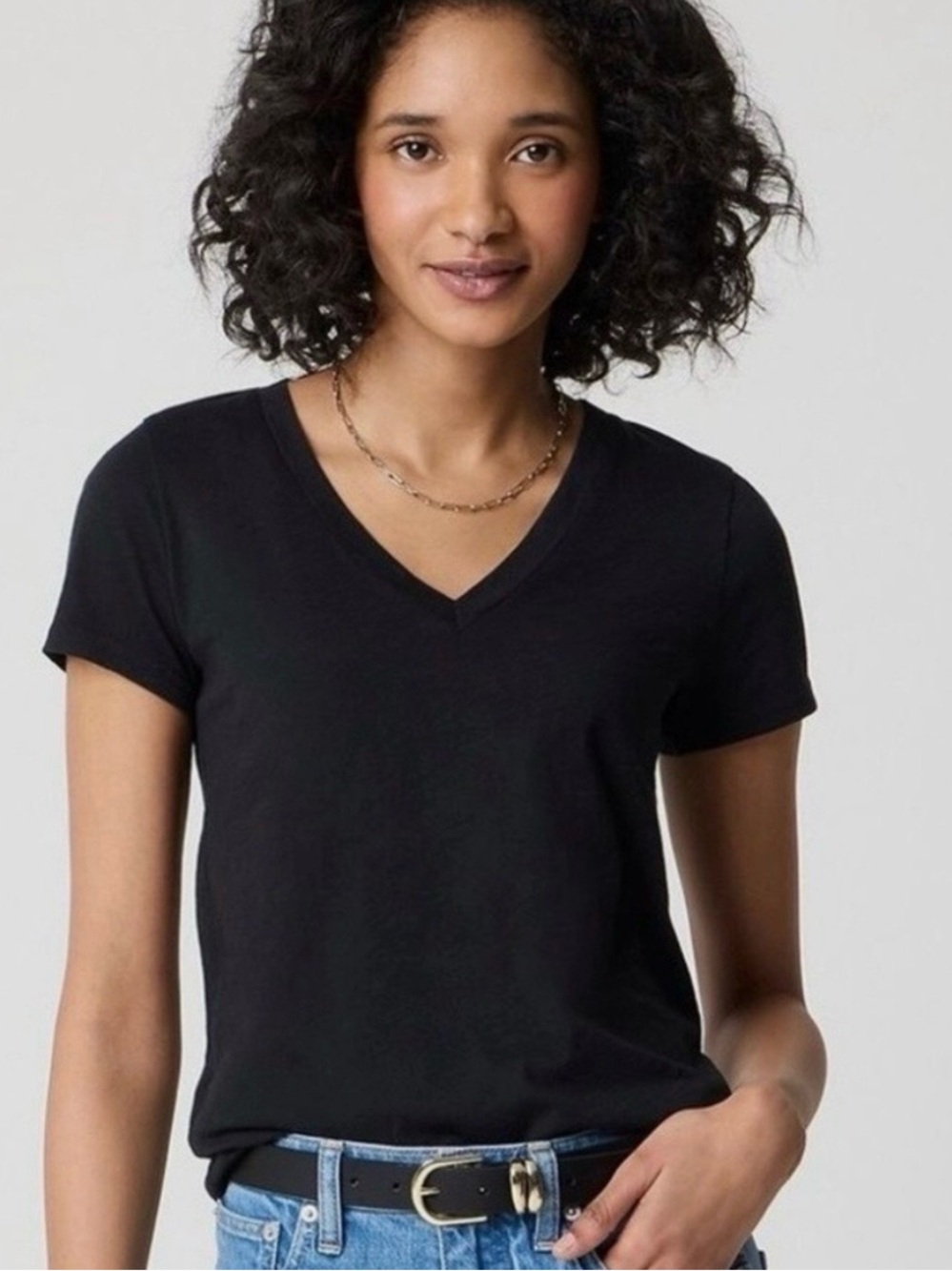 J Crew Factory Women's Short Sleeve Vintage Slub Cotton V Neck Beige Tee Sz M
